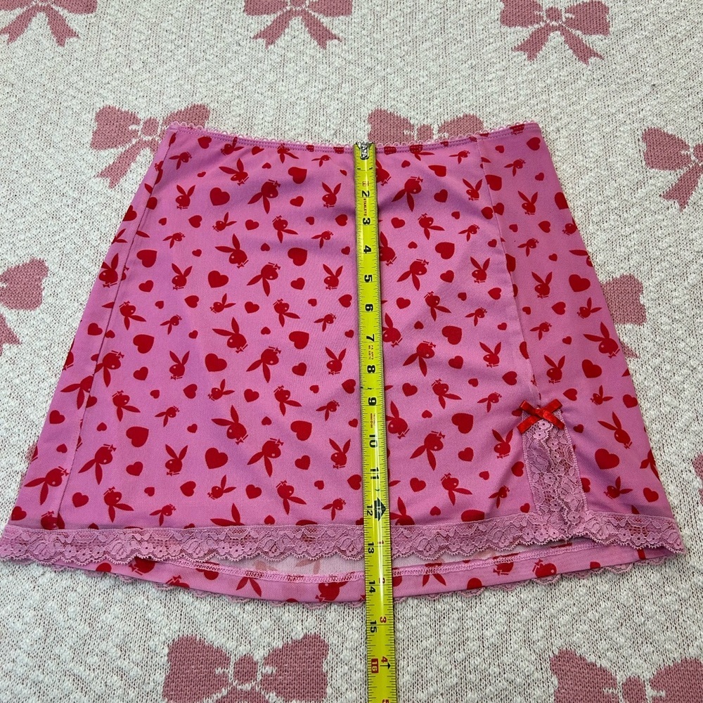 Y2K Pink Playboy Bunny Mini Skirt – Coquette Lace Heart Print 💗 - Picture 3 of 4